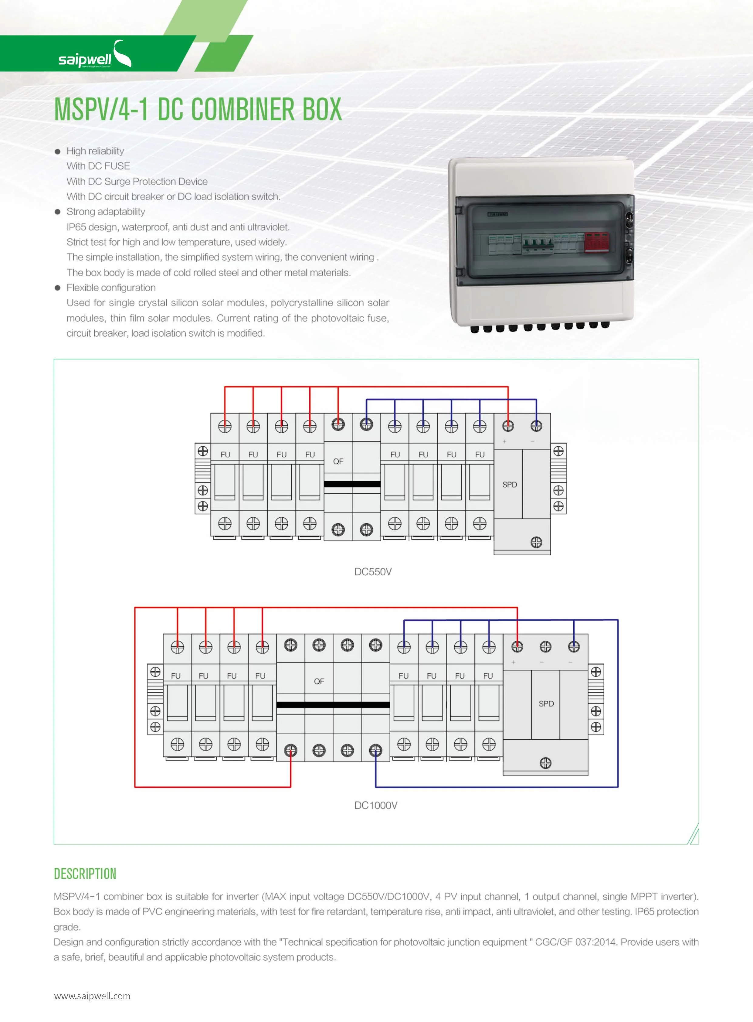 Ip66 Metal Photovoltaic Junction Box Solar Charging Control Protection