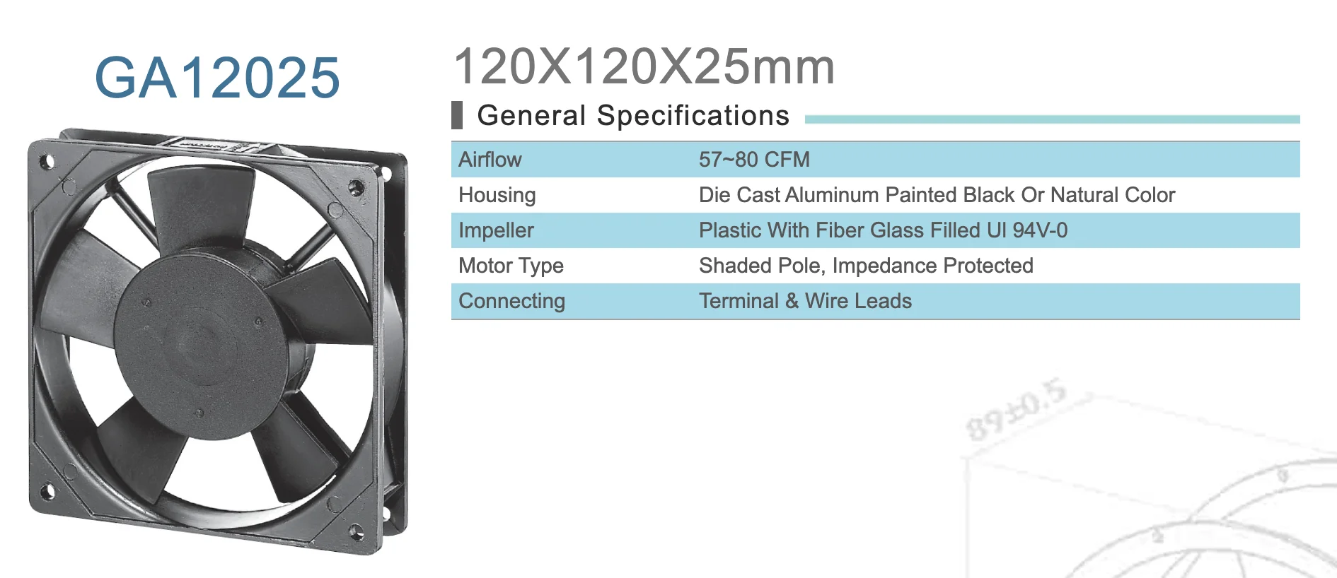 Axial Cooling Fan, 120x120x25mm, 110V, 64 - detail 2