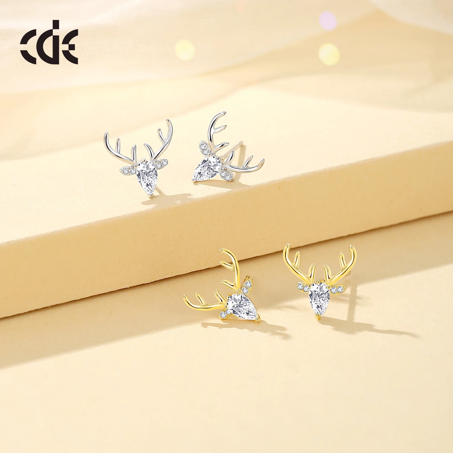 CDE Z09014 925S Silver Christmas Decoration Gift Wholesale Jewelry 14K Gold Plated Deer Zircon Stue Earrings Christmas Earring