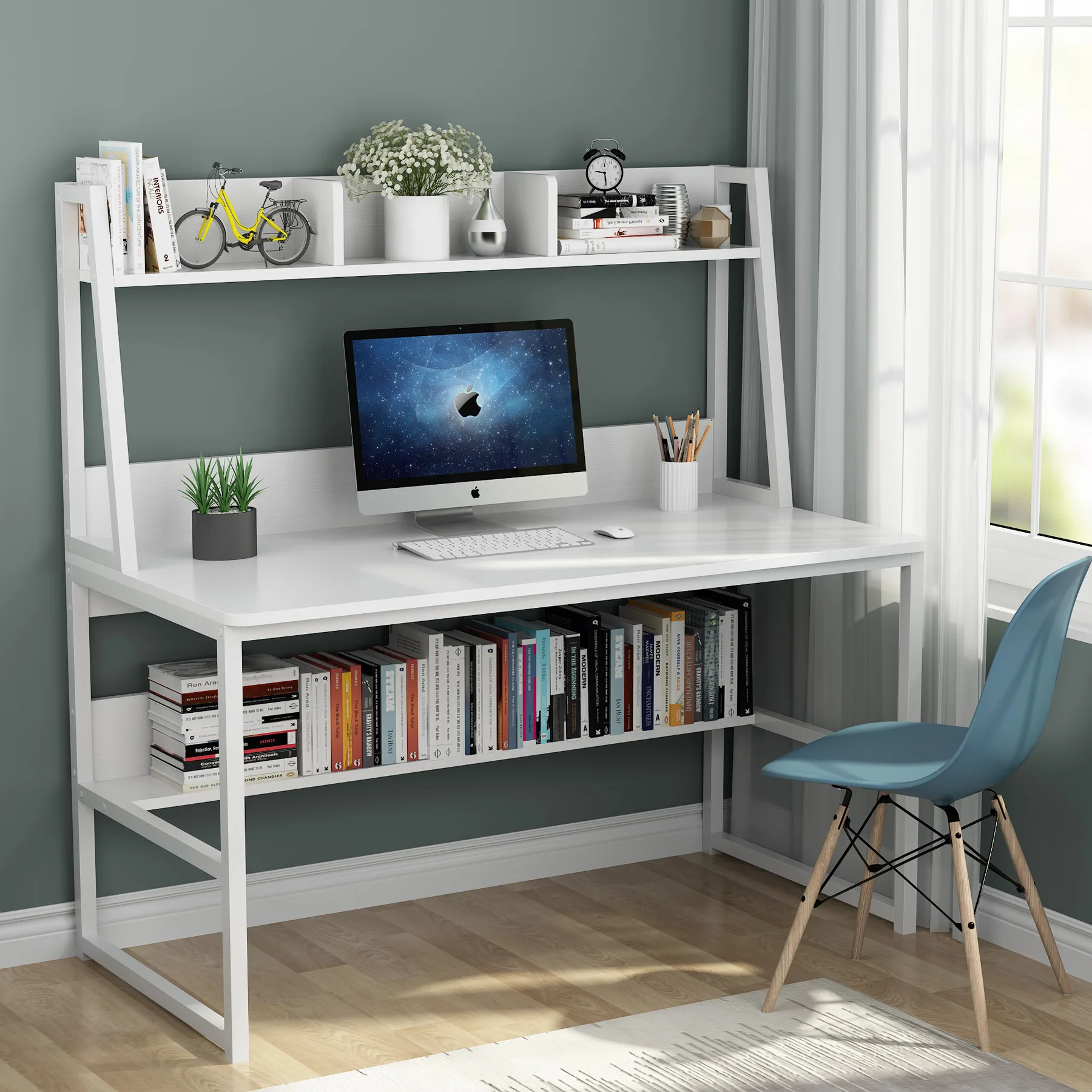 Home Office Writing Workstation PC Study Laptop Computer Table Desks With Shelf