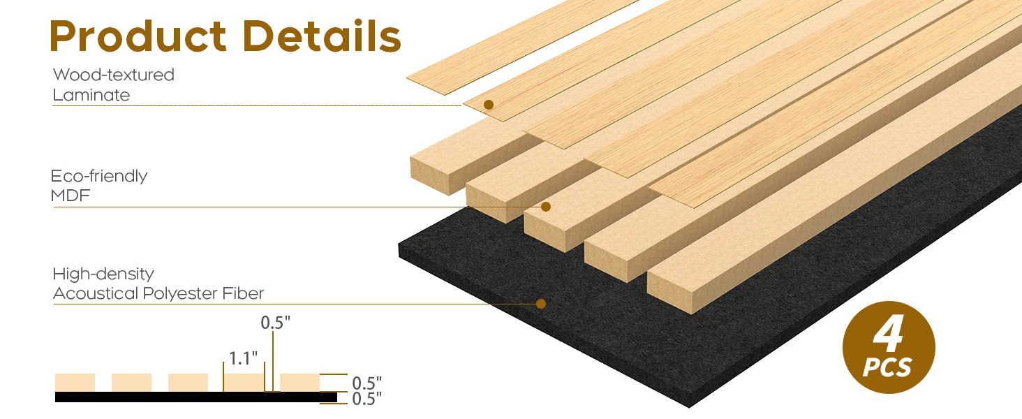 New Arrivals Modern Walnut Acoustic Slat MDF Panels 3D Fluted Soundproof Wall Panel for Home Hotels & Apartments details