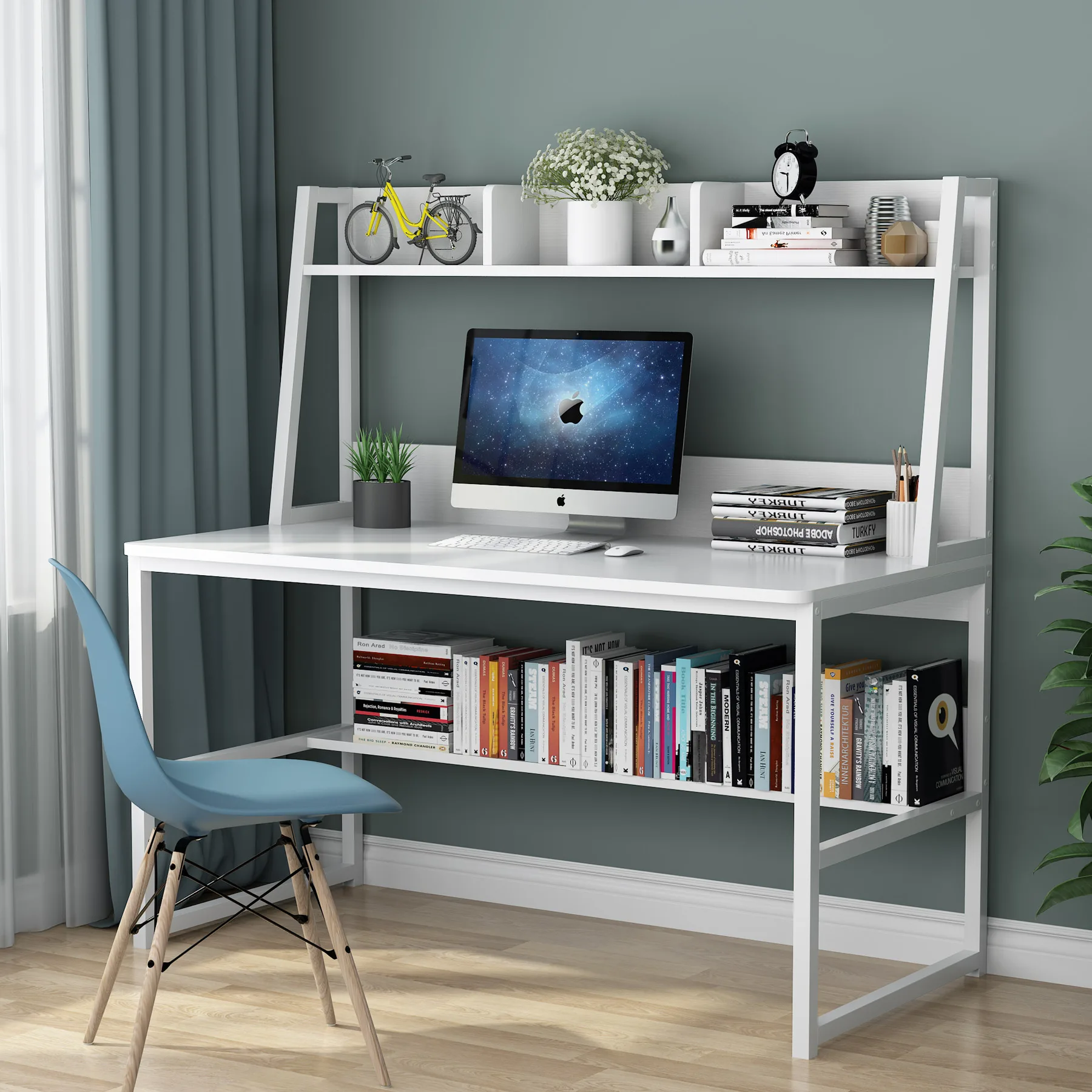 Home Office Writing Workstation PC Study Laptop Computer Table Desks With Shelf