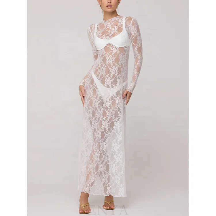 ENYA Summer Hot Maxi Lace Dress High Neck Elegance White Lace Dress Vacation Swimsuit Cover Sexy Dress Wholesale Low MOQ.png