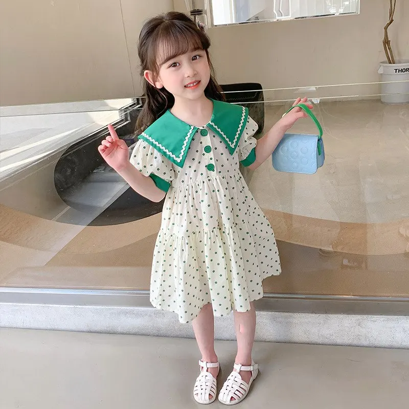 High Quality Kids Girl Dress Winter Cotton Stripe Toddler Girl Peter Pan Collar Frocks Design Dress