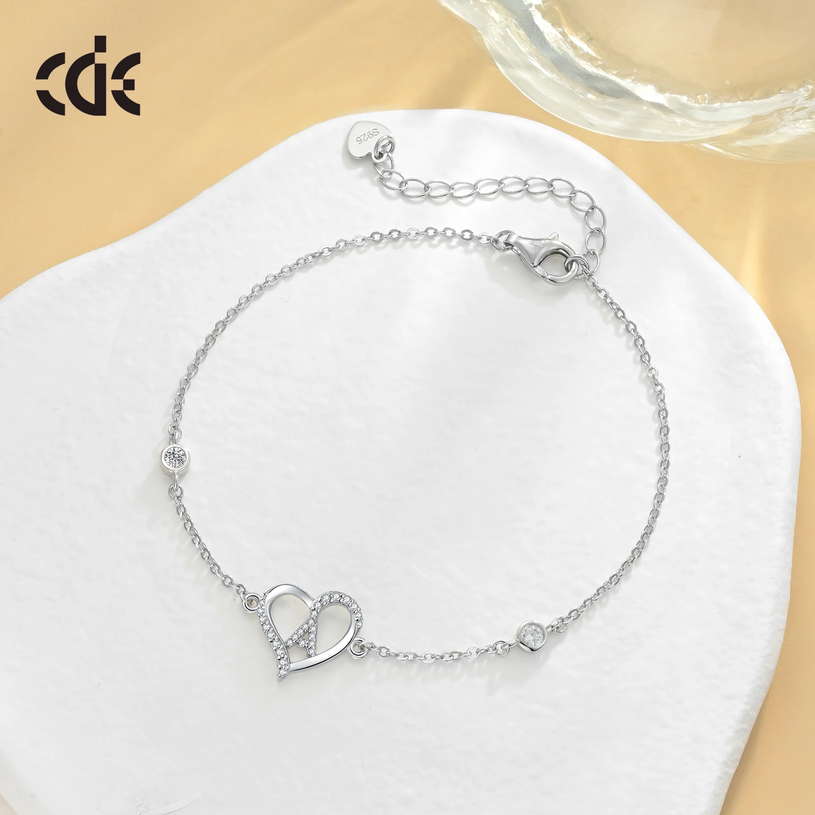 CDE CZYB017 Fine 925 Sterling Silver Jewelry A-Z Letter Bracelet Wholesale Zircon Women Gift Name Initials Heart Bracelet