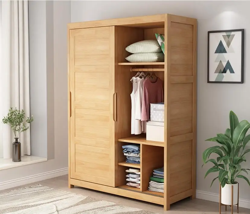 Northern Europe solid wood sliding door WARDROBE modern contracted log style bedroom door with two color