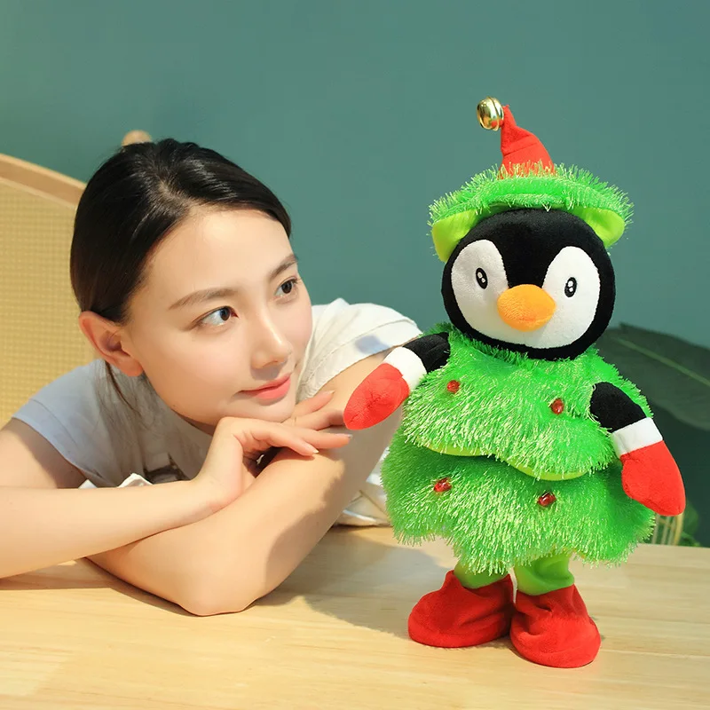New Style Factory 13*35 cm Cute Dancing Singing Talking Recording Christmas Tree Plush Doll Stuffed Electrical Toys