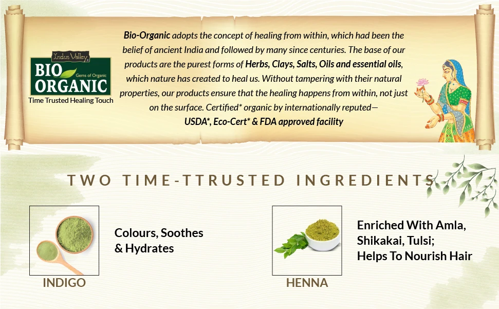 Indus Valley Bio Organic Indigo Powder And Henna Powder Combo