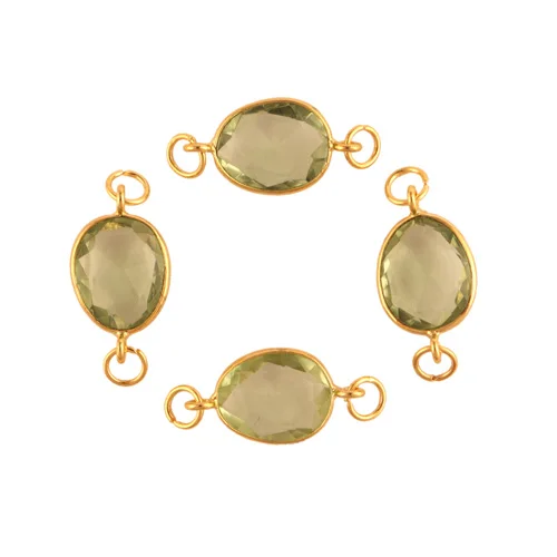 Faceted Cut Egg Shape Green Amethyst Quartz Gold Plated Bezel Set