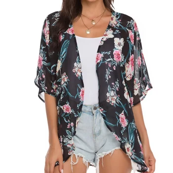 2024 Womens Summer Tops Kimono Cardigan Floral Beach Cover up Casual Jackets Shirts