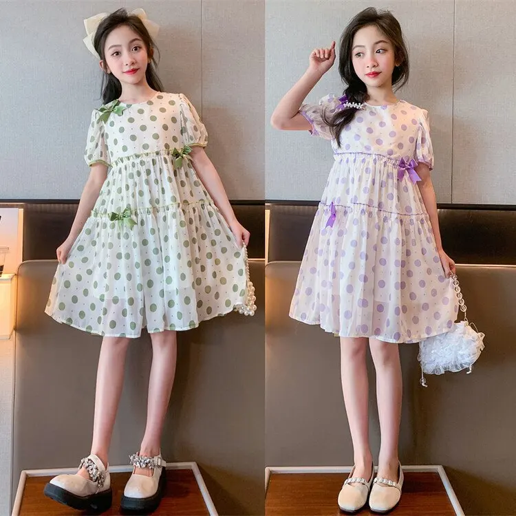 Special Sale Little Girl Dresses Dresses For Kids 4-7 Years Polka Dot Kids Clothes with Short Sleeves Summer girls dresses