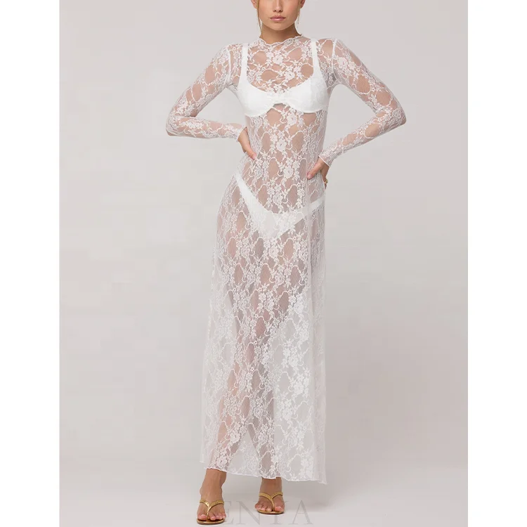 ENYA Summer Hot Maxi Lace Dress High Neck Elegance White Lace Dress Vacation Swimsuit Cover Sexy Dress Wholesale Low MOQ.png