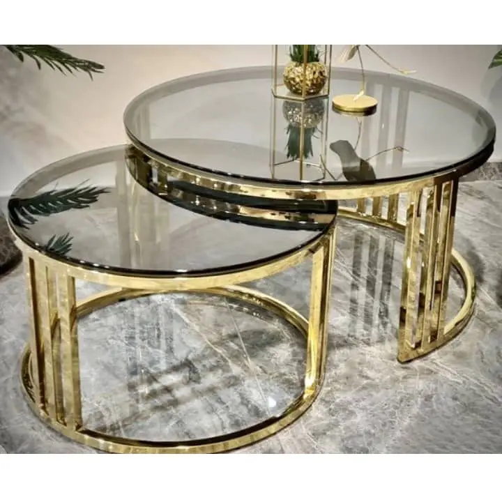 Nordic Luxury Coffee Table Sets Modern Coffee Table Glass Side Tables With Golden Metal Legs Living New Design Modern Metal