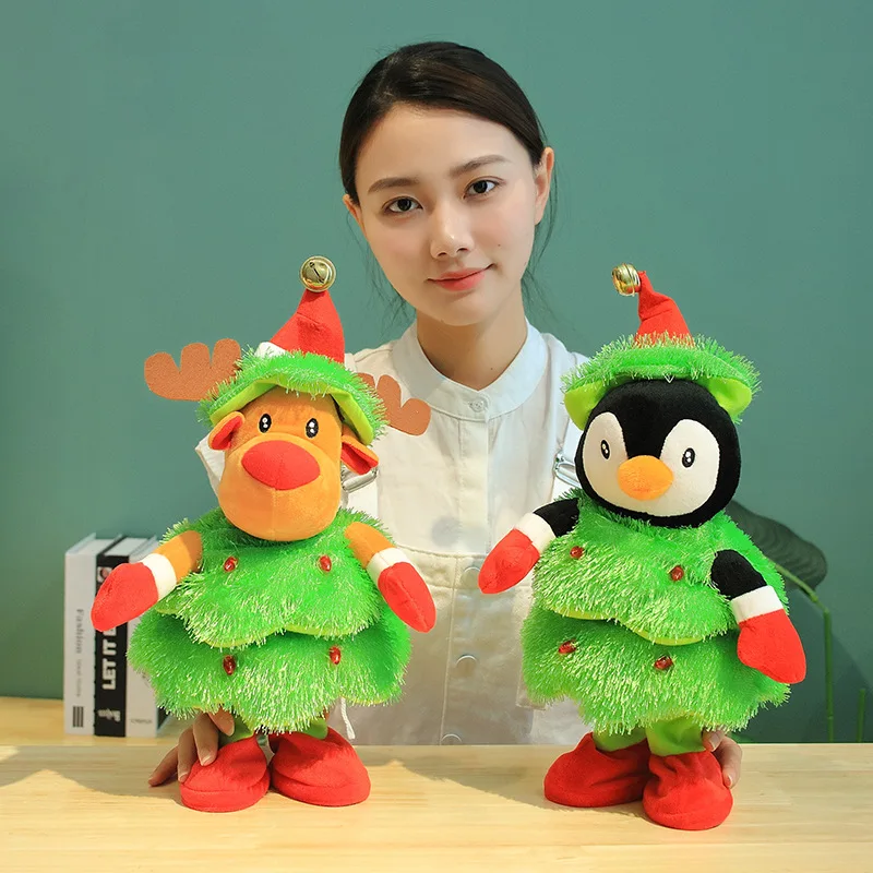 New Style Factory 13*35 cm Cute Dancing Singing Talking Recording Christmas Tree Plush Doll Stuffed Electrical Toys