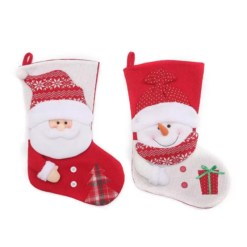 New European-Style Knitted Christmas Stocking Gift Bag Old Man Snowman Candy Simple Bag Christmas Stocking Gift Bag Sock