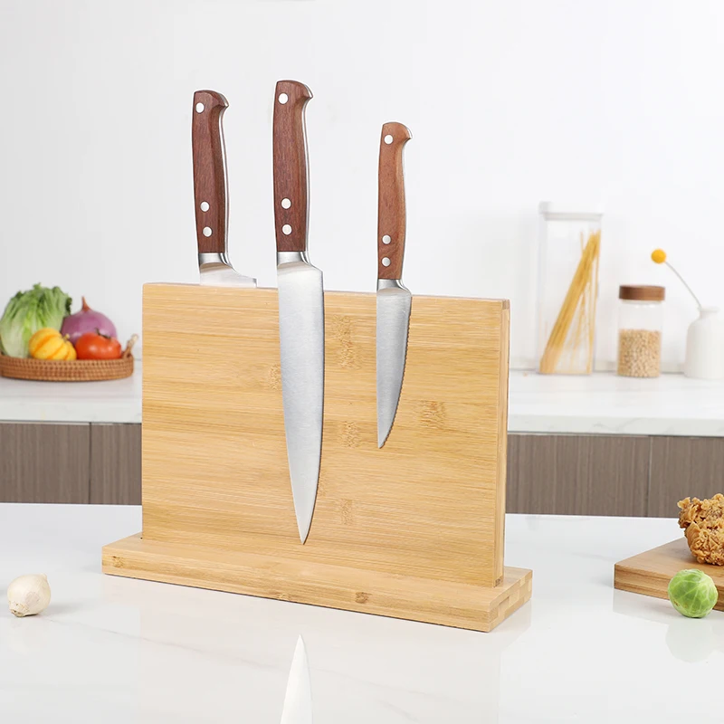 Factory Supply Best Powerful Magnetic double Sided Magnetic Knife Holder Bamboo Knife Stand for Kitchen Display and Organizer