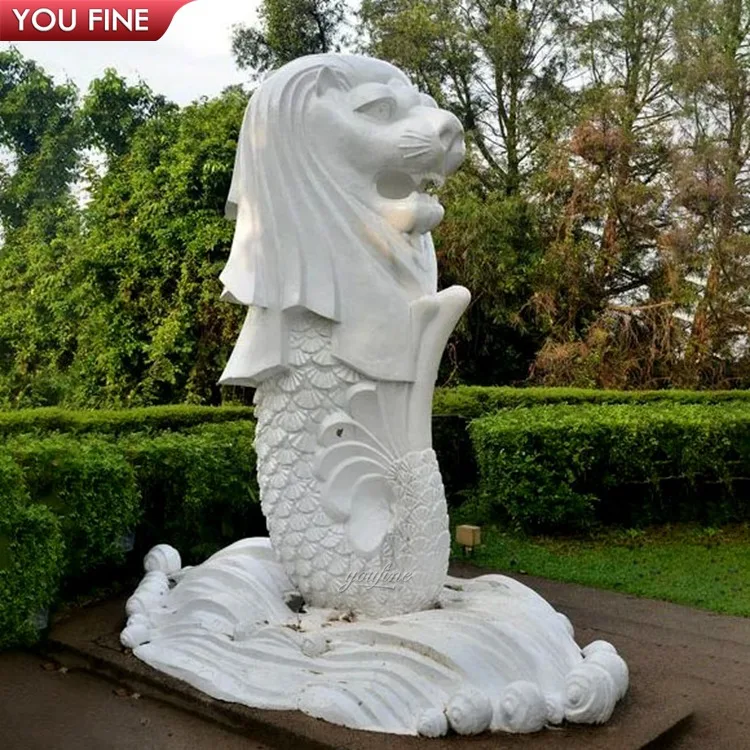 Garden Large Carving Marblel Fountain Singapore Merlion Statue for Sale