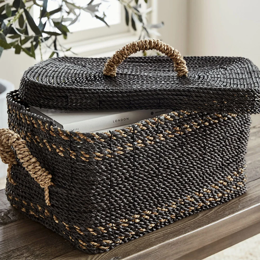 Natural Fiber Foldable Basket Set Of 2 Water Hyacinth Basket Storage