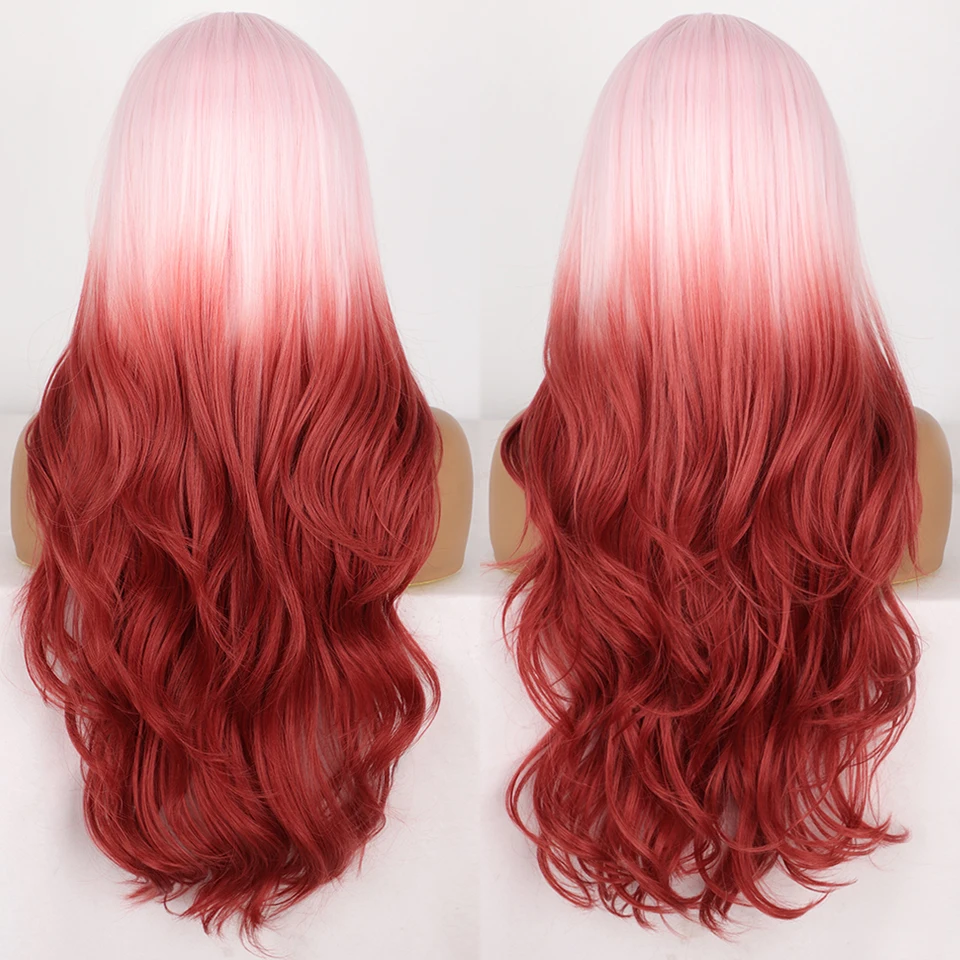 Synthetic Wigs For Black Women Ombre Pink Red Cosplay Wigs Long Wave