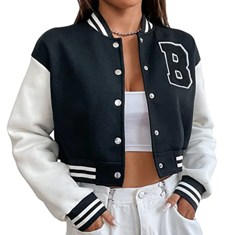 High Quality Custom Logo Varsity All Leather Cropped Jacket Embroidery