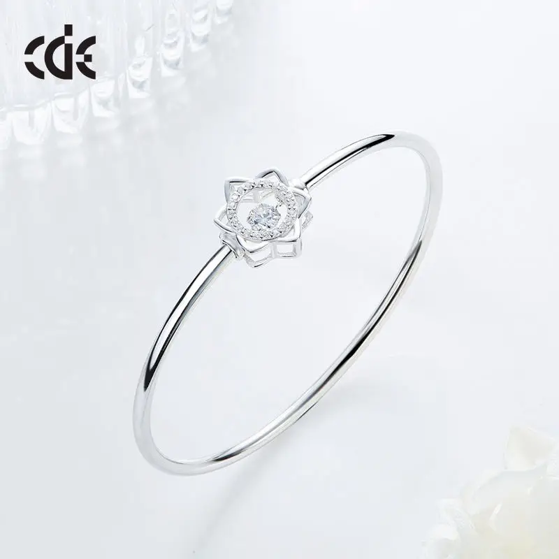 CDE YB0587 Fine Jewelry 925 Sterling Silver Bracelet Wholesale Rhodium Plated Flower Shape Bangle