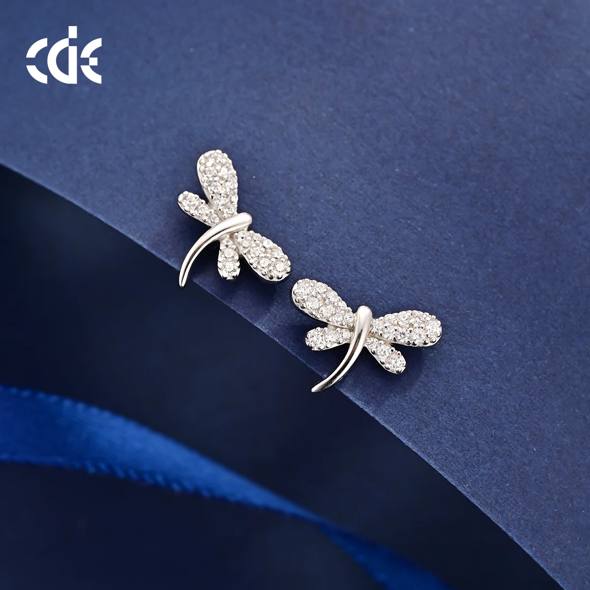 CDE CZYE007 Fine Jewelry Earring 925 Sterling Silver Zircon Earring Rhodium Plated Wholesale Women Dragonfly Stud Earrings