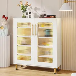 Tribesigns New Arrival White Buffet Cabinet with Acrylic Doors and LED Light Modern Coffee Bar Cabinet