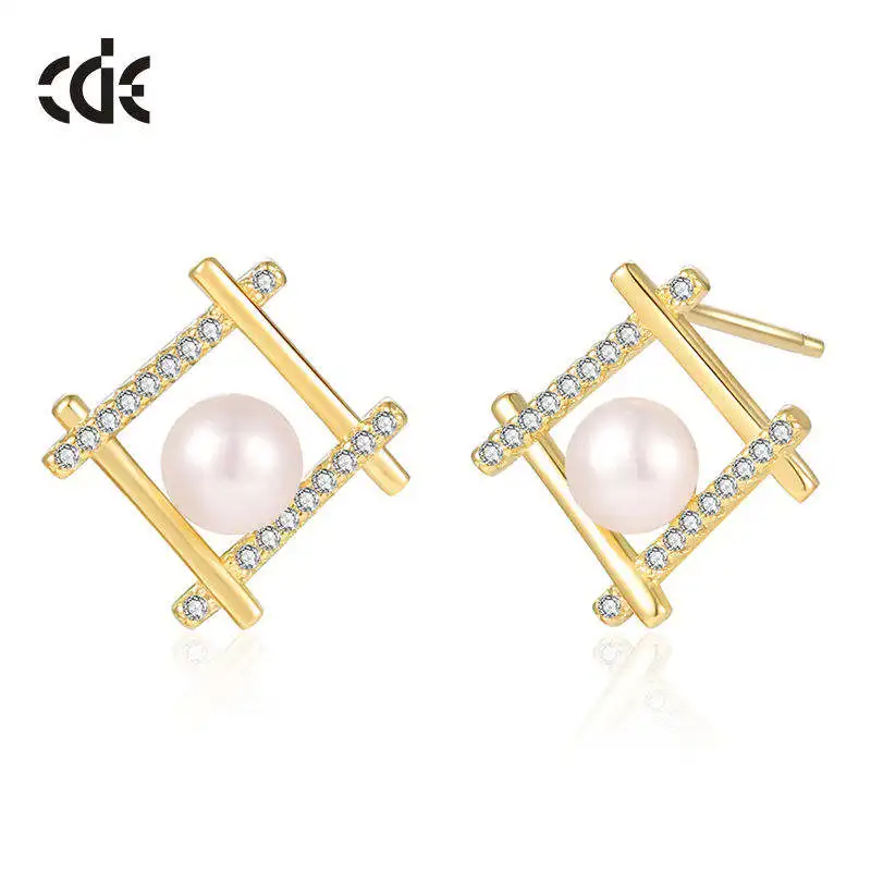 CDE YE1669 Fine Trendy Jewelry 925 Sterling Silver Freshwater Pearl Earrings Wholesale 14K Gold Plated Women Pearl Stud Earrings