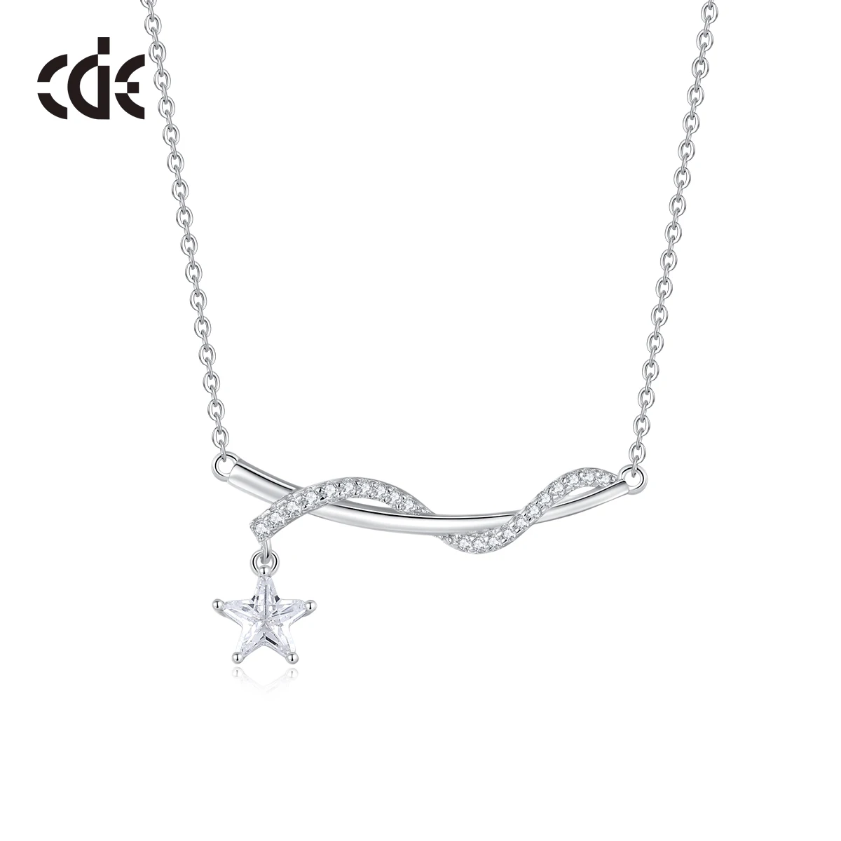 CDE CZYN009 Fine Jewelry Necklace 925 Sterling Silver Zircon Pendant Rhodium Plated Women Rotate Star  Pendant Necklace