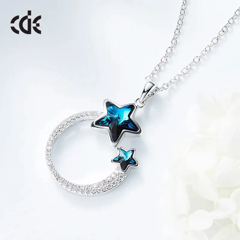 CDE P0990 Fashion Alloy Copper Jewelry Necklace Star Crystal Pendant Rhodium Plated Women Pendant Necklace