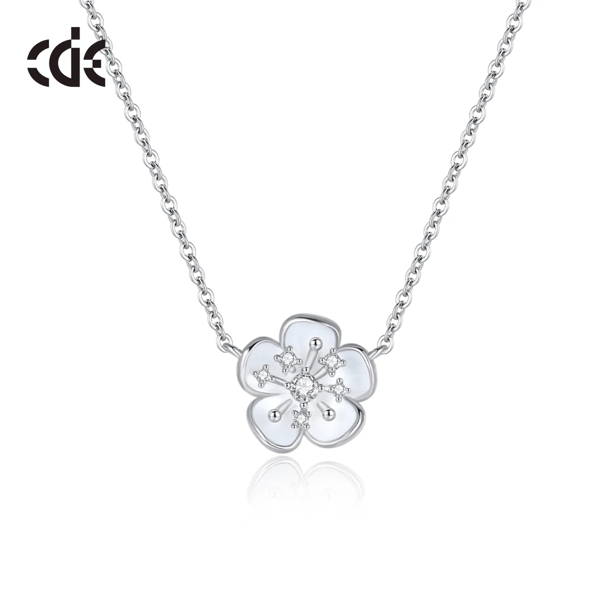 CDE ZYN001 Fine 925 Sterling Silver Jewelry Necklace Flower Shape Women Cherry Blossoms Pendant Necklace
