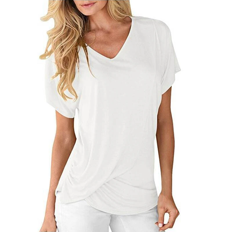 V-Neck Women Breathable T Shirts Casual Outdoor Wear Cotton T Shirts Anti-Pilling Comfortable T Shirts With High Quality