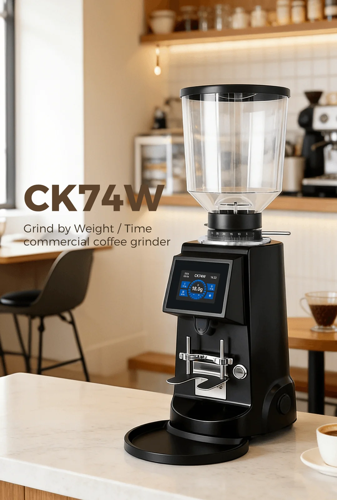 2026 New CK74W Espresso Coffee Grinder Heavy-Duty Espresso Grinder 74mm Burrs Large Capacity 1kg Hopper Stepless Setting Café