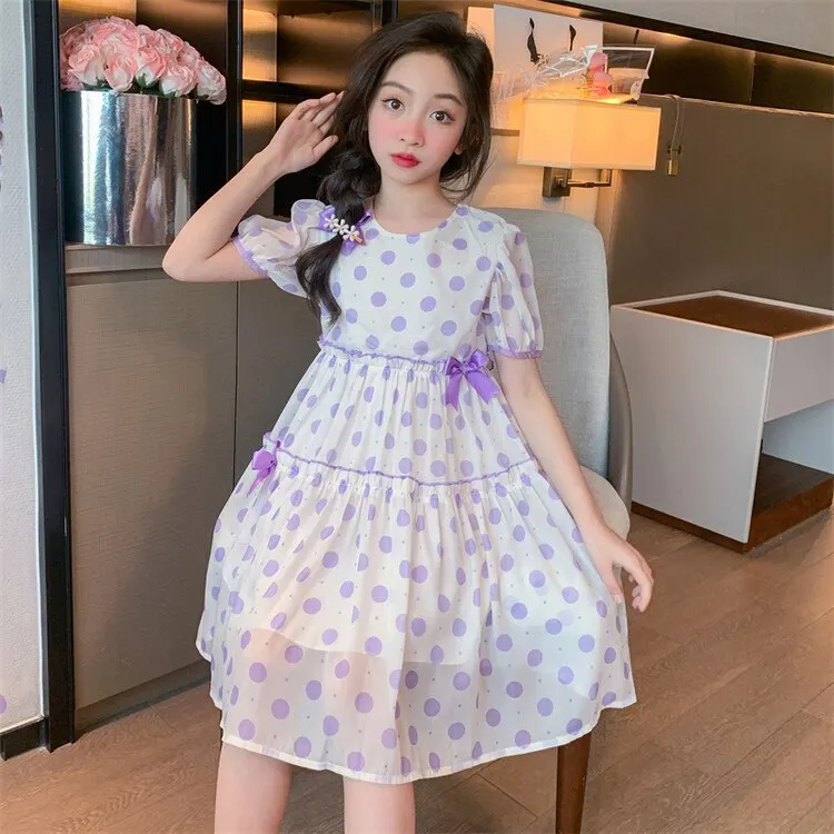 Special Sale Little Girl Dresses Dresses For Kids 4-7 Years Polka Dot Kids Clothes with Short Sleeves Summer girls dresses