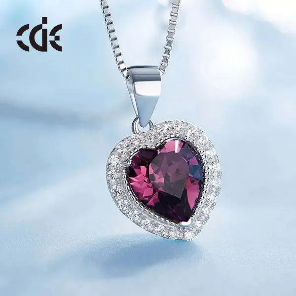 CDE YP1038 Fine 925S Silver Jewelry Crystal Charm Necklace Wholesale Rhodium Plated Heart Cut Crystal Pendant Necklace