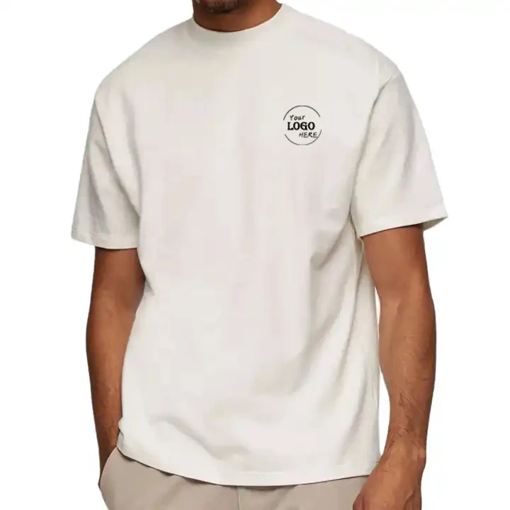 Super Heavy 220gsm Thick Oversized Drop Shoulder White T-shirt Mock Neck Cotton Boxy Fit T Shirt
