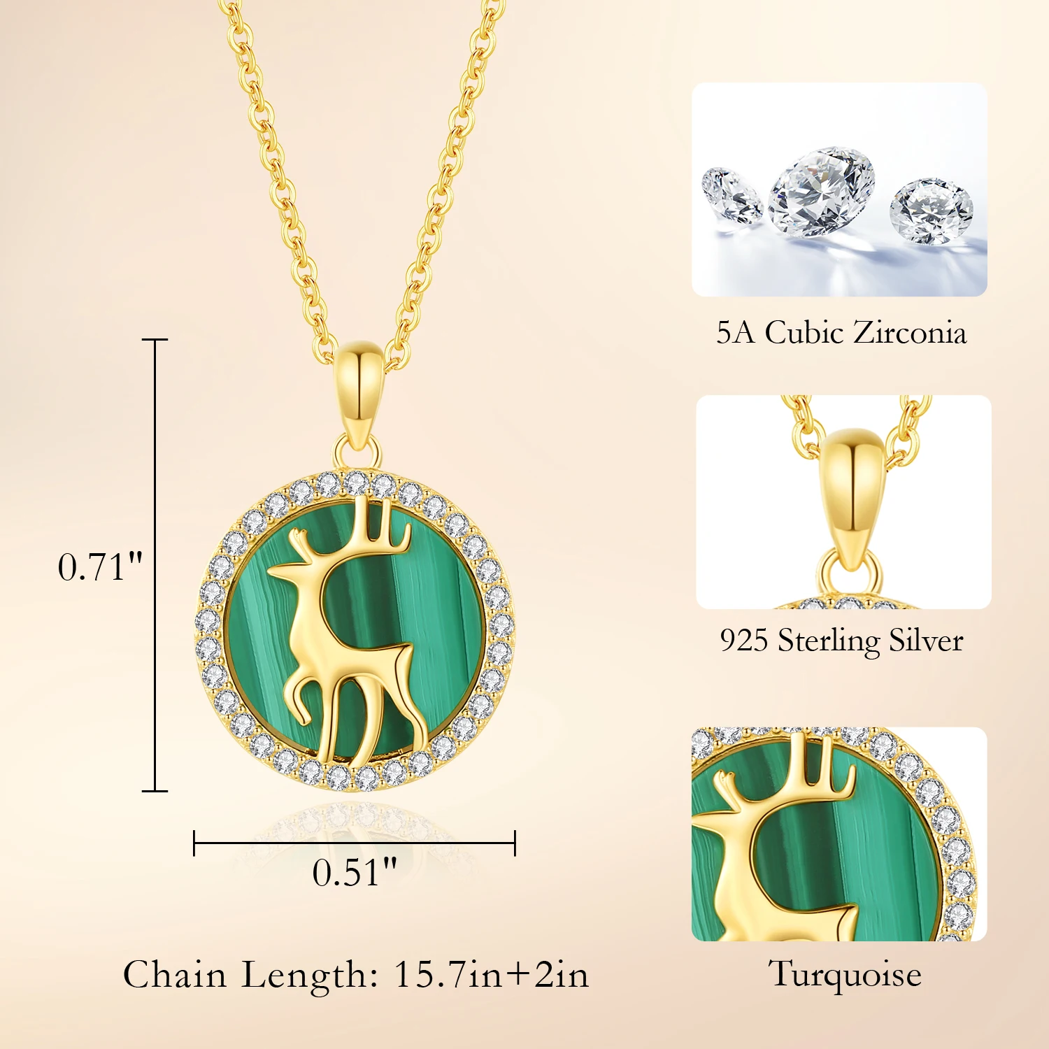 CDE YL5445 Fine 925 Sterling Silver Jewelry Wholesale Turquoise Deer Shape Gold Plated Pendant Necklace For Women Christmas Gift