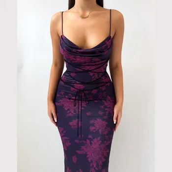 Wholesale Customized Camisole with Chest Revealing Flower PrintBackless Long Dress for Women's New Styles