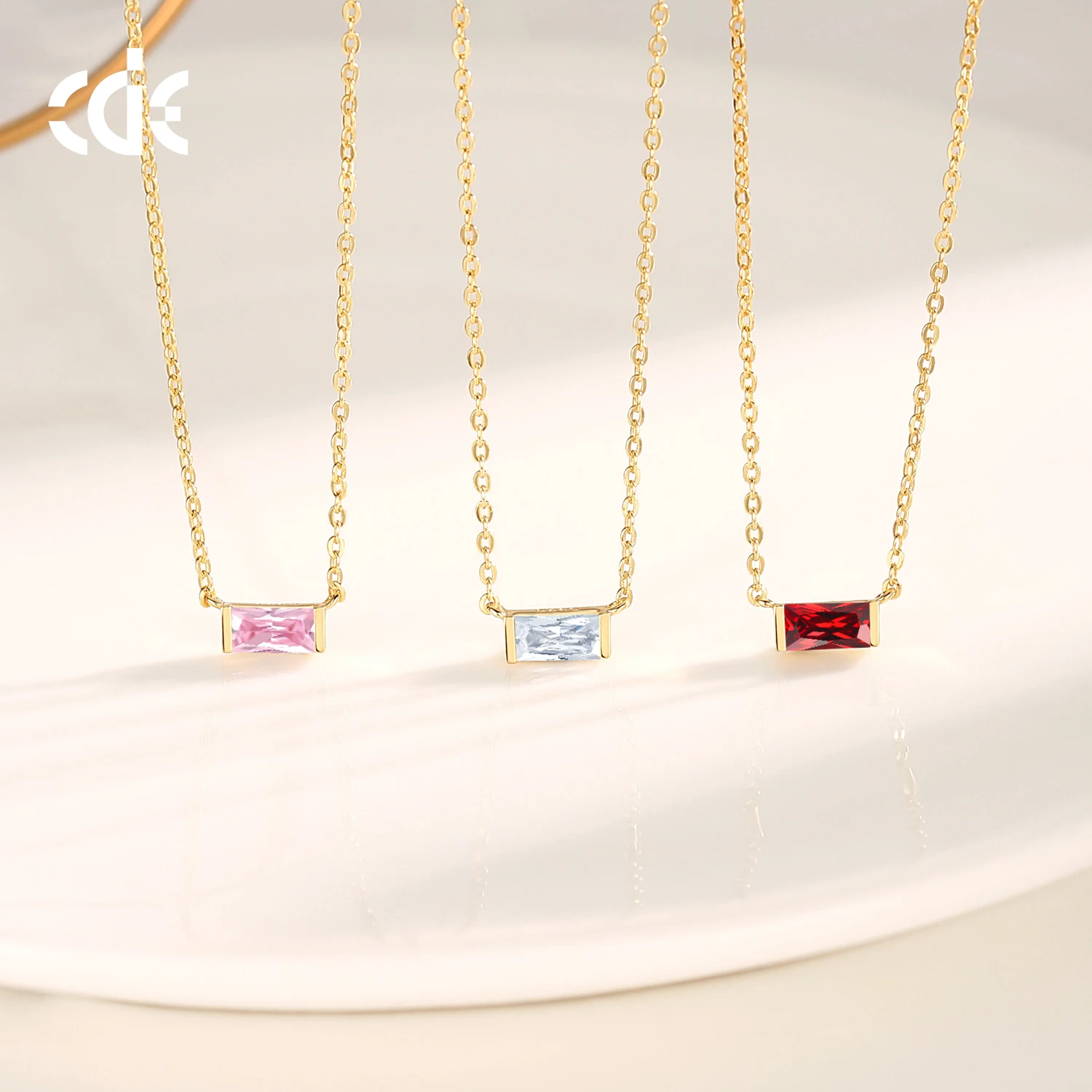 CDE YN1195 Wholesale Silver Jewelry 925 Sterling Silver Necklace Square Zircon CZ Fashion Rhodium Plated Necklace