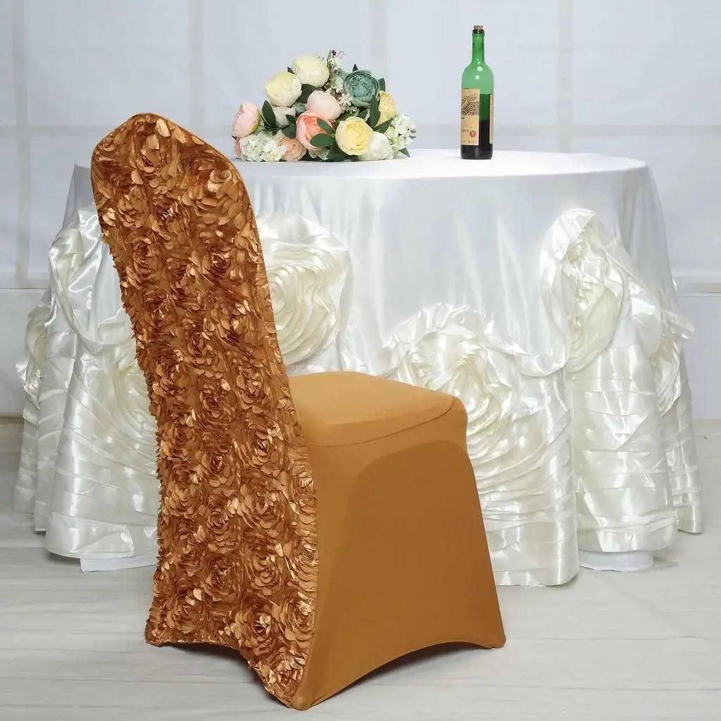 Fancy white spandex rosette wedding chair cover
