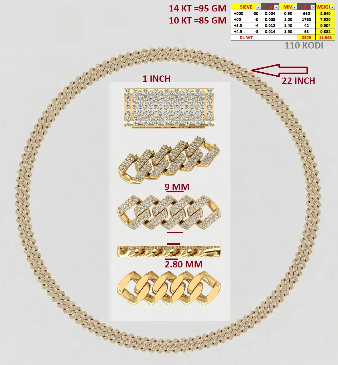 VS GH Eslabón Cubano De Oro Macizo De 12 Mm Collar De Oro Real De 14