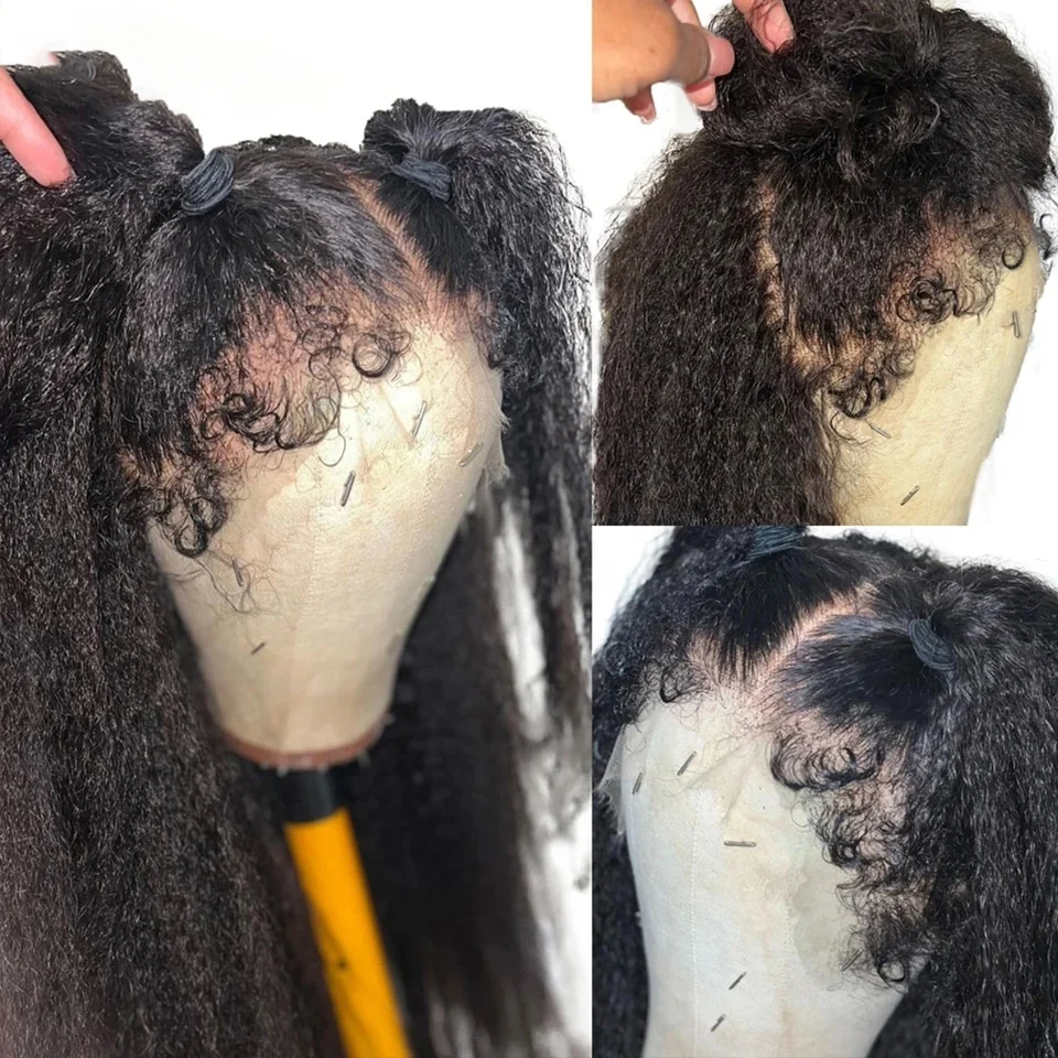 Pre Cut Wear And Go Glueless Human Hair Wig 4C Edges Baby Hair Lace Wig Kinky Straight 13x4 4X4 Lace Front Human Hair Wigs