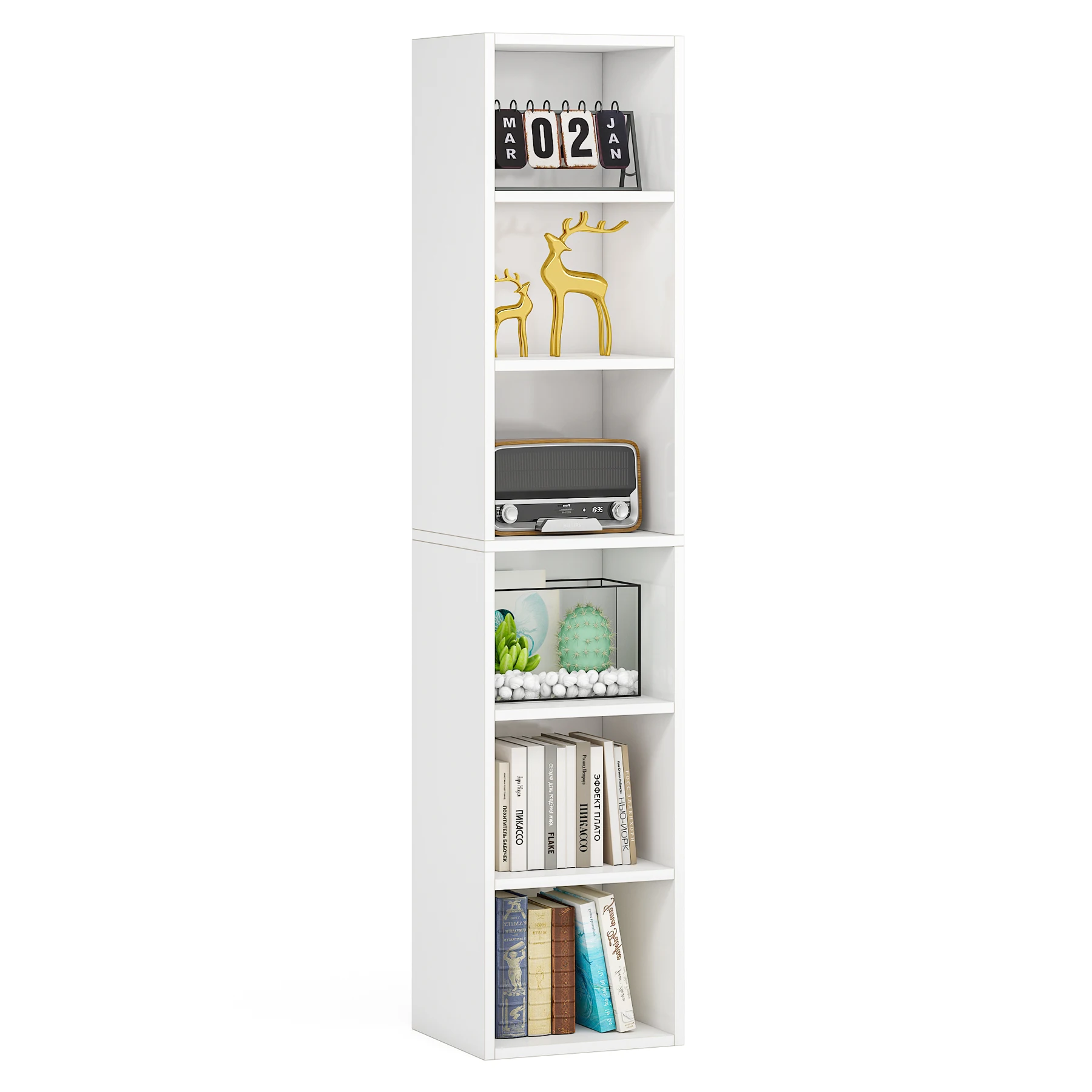 6 Tier Storage Cabinet Living Room Wood Cube Bookcase White Corner shelf