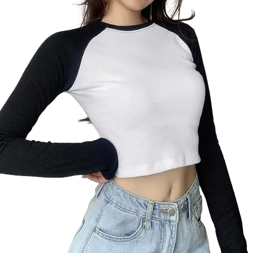 Hot Selling Women Long Sleeve Breathable Cropped T Shirts Casual Wear Cotton T Shirts O-Neck Antipilling T Shirts With Quality