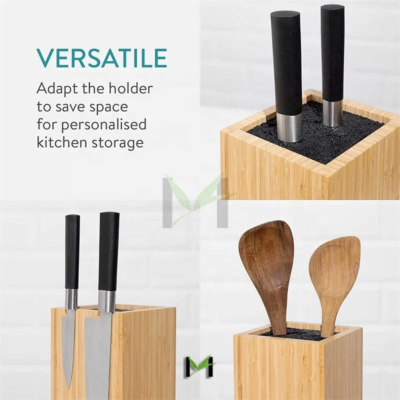 Rotating Wood Knife Stand Bamboo Universal Knife Block With Removable