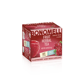 Top Quality Italian Handmade Bonomelli Raspberry and Red Currant Fruit Herbal Tea 12 sachets for hot water cold water usage