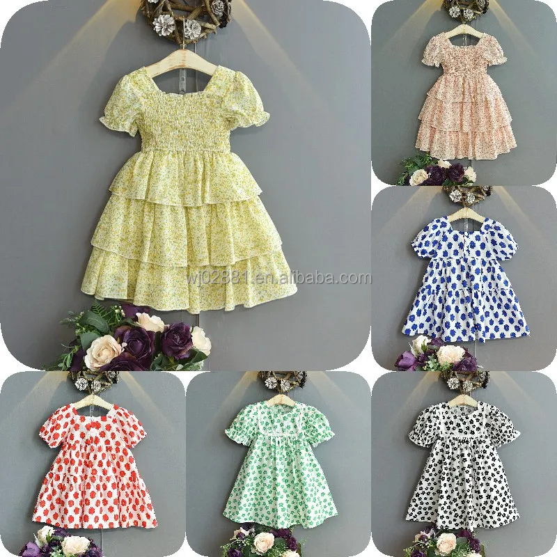Girls'  Dress Design from 6 to 14 Years Old Ruffled 100% Cotton Loose Sleeve Summer Kids' Dress