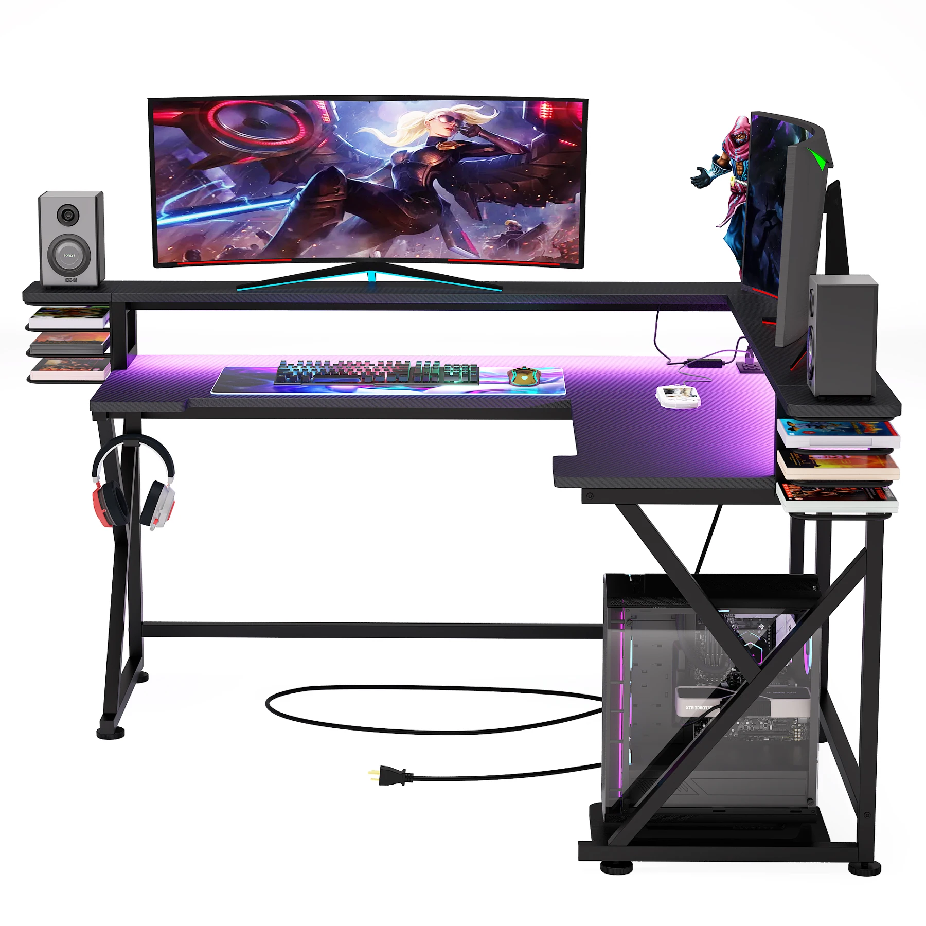 All-in-one PC Gaming Desk Cool Shape LED RGB Light Computer Desk Racing Style Office Table For Gamer