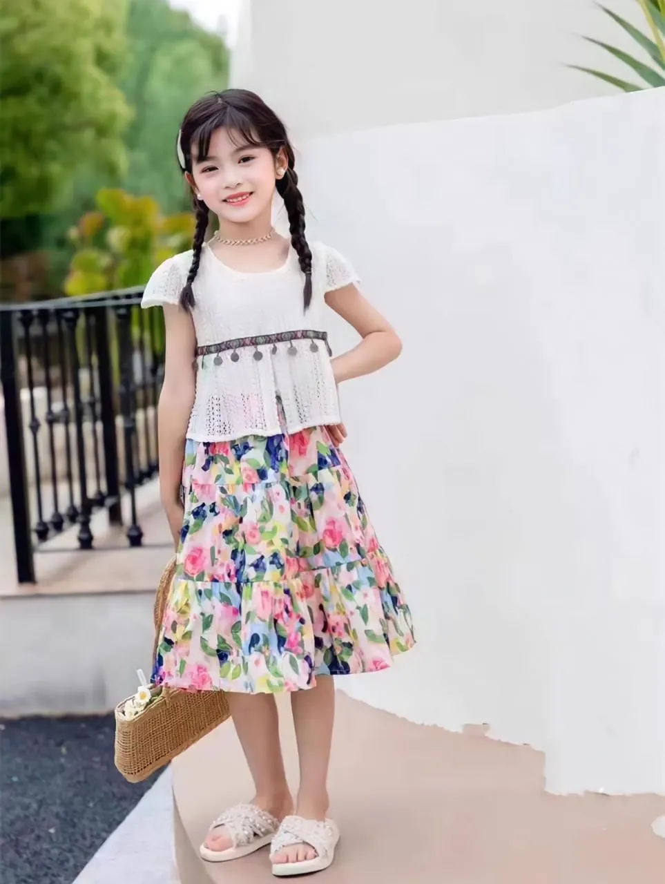 Hot selling girls dress summer dress western style skirt dress girls skirt fashion baby 3-8 years old material cotton material