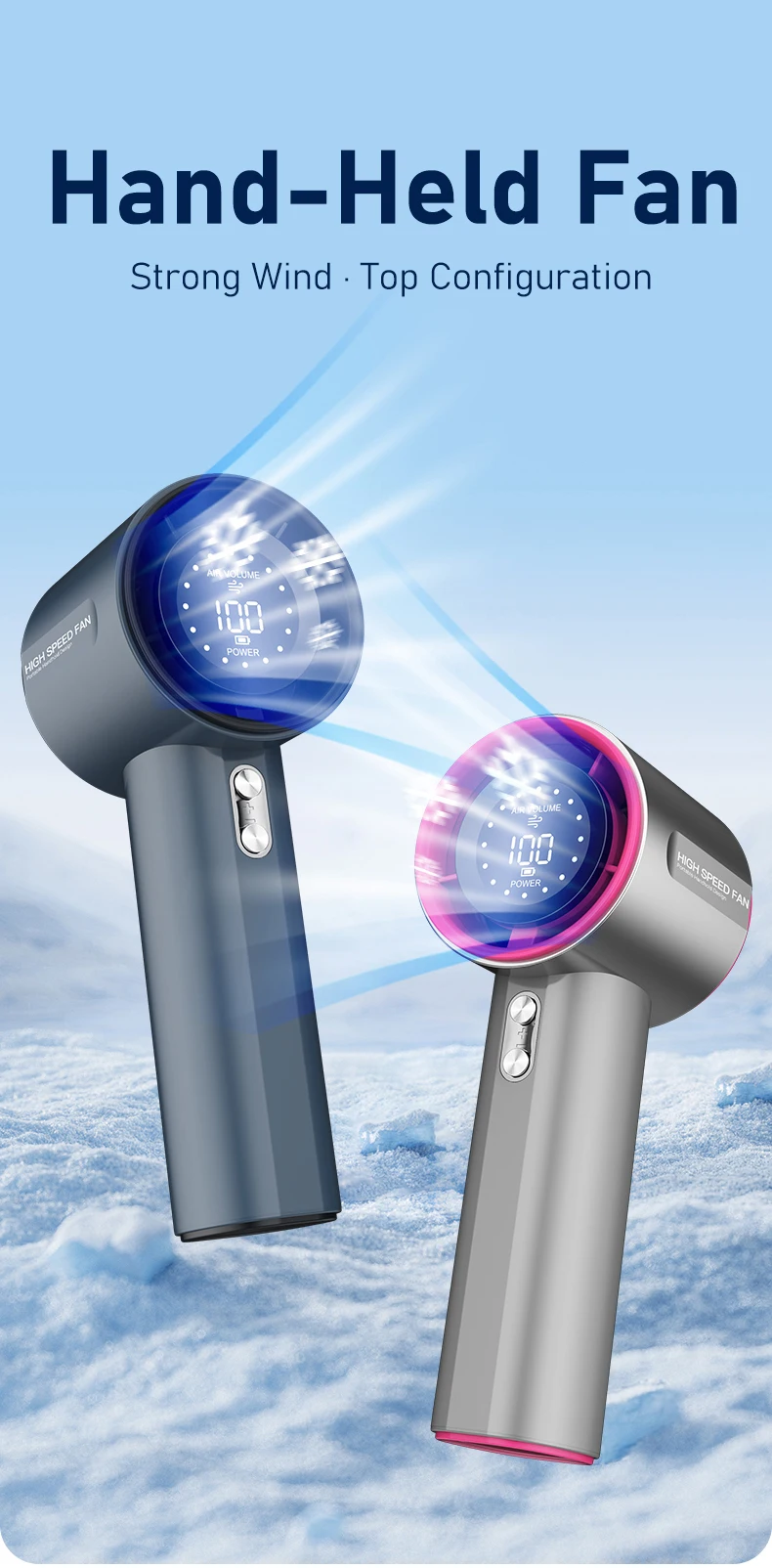Battery-powered Handheld Fan, Portable, LCD, 100-Speed - detail 2